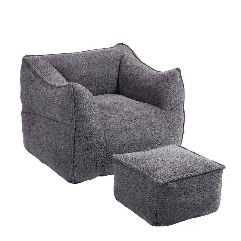 Pouf carré sans accoudoirs en tissu bouclé avec ottoman