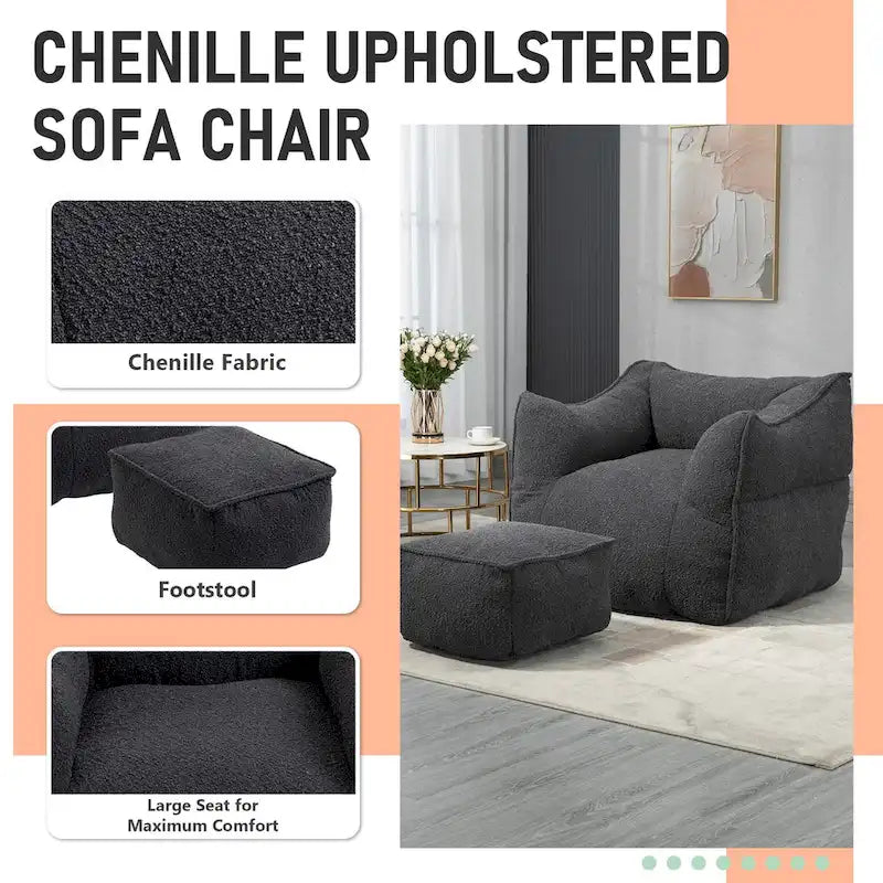 Pouf carré sans accoudoirs en tissu bouclé avec ottoman