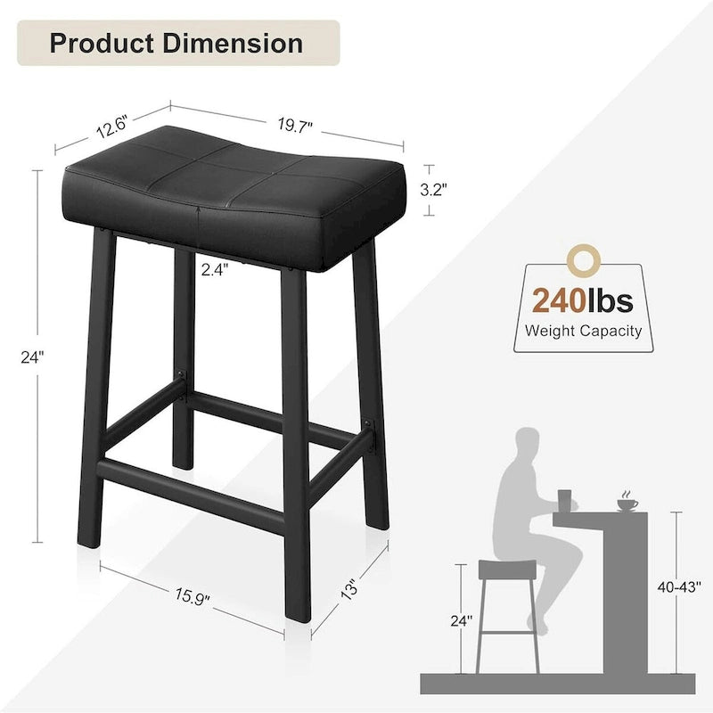Tabourets de bar de 61 cm, siège ergonomique en forme de selle, lot de 2