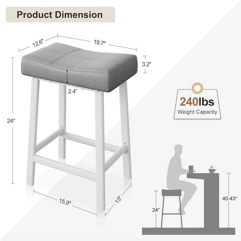 Tabourets de bar de 61 cm, siège ergonomique en forme de selle, lot de 2