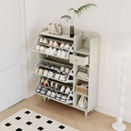 Meuble à Chaussures, Meuble Range-Chaussures avec 3 Tiroirs Basculants en Rotin, 3 Étagères Carrées et 1 Tiroir de Rangement